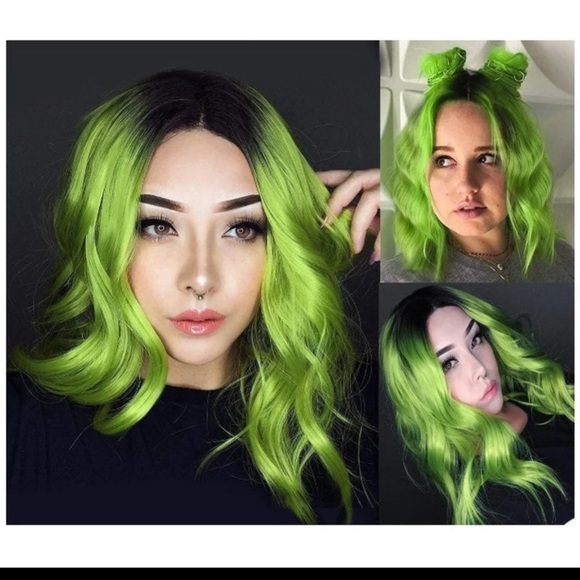 Short Curly Green Lace Front Wig